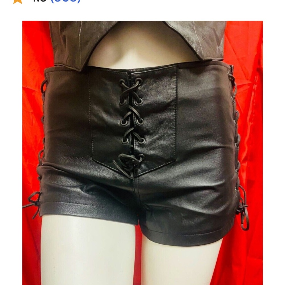 Black Lace-Up Genuine Leather Shorts L